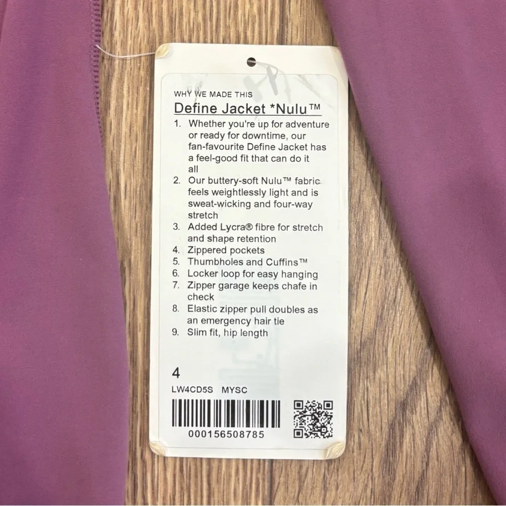 NWT Lululemon Define Jacket Nulu In Mystic Size 4
